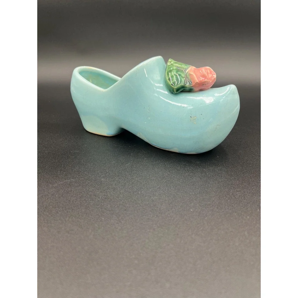 Vintage McCoy Dutch Shoe Planter: Light Blue Ceramic Wall Pocket